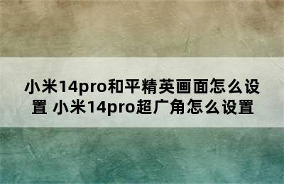 小米14pro和平精英画面怎么设置 小米14pro超广角怎么设置